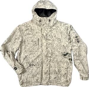 BURTON RONIN Y2K Snowboard Ski Jacket Sz XL Streetwear Sketch Print Graphic